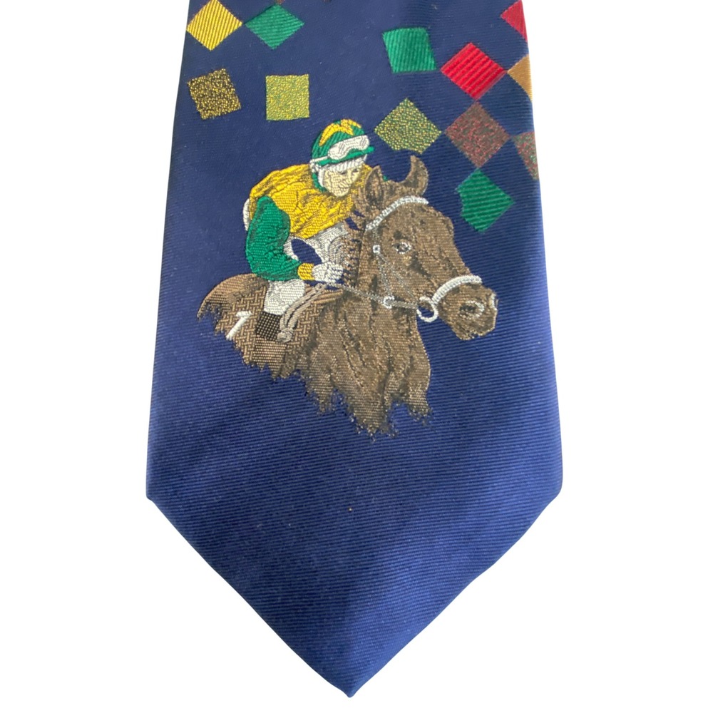 VTG Nottingham Silk Tie Mens Equestrian Horse Jockey Derby Geometric Blue 55x4 - Picture 1 of 13